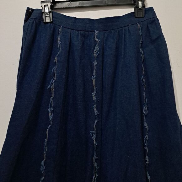 Vintage Liz E Parker Old West Praire Boho Denim Frayed Maxi Skirt Texas Sz 12 - Picture 14 of 15